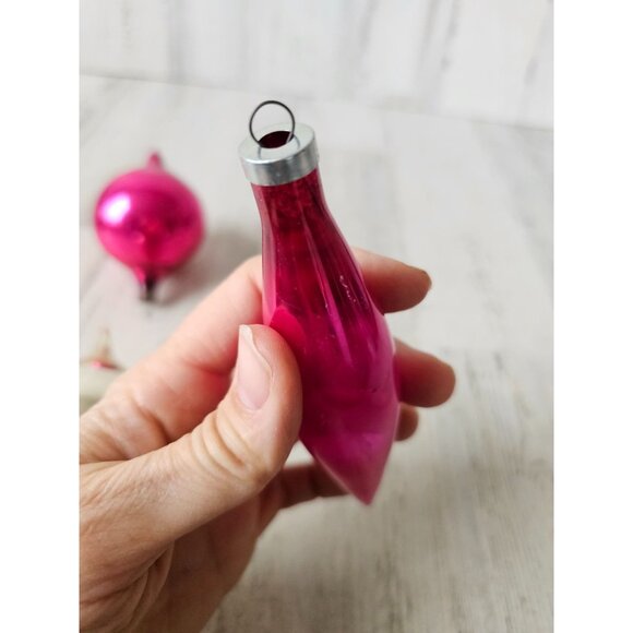 Antique silver pink mercury glass ornament teardrop set Xmas tree - Picture 14 of 16